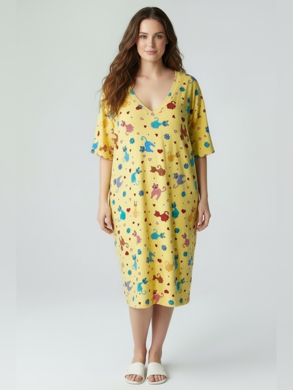 DREAMS & CO. Cats & Hearts Nightgown Pajama Shirt